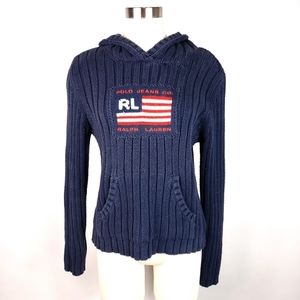 Vintage Polo Ralph Lauren Flag Knit Hood Sweater